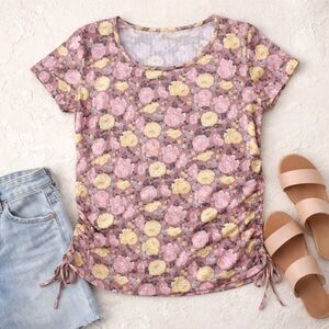 Full Circle Comfy Tee Shirt Pink Yellow Round Neck Size Ties Stretch Size XL